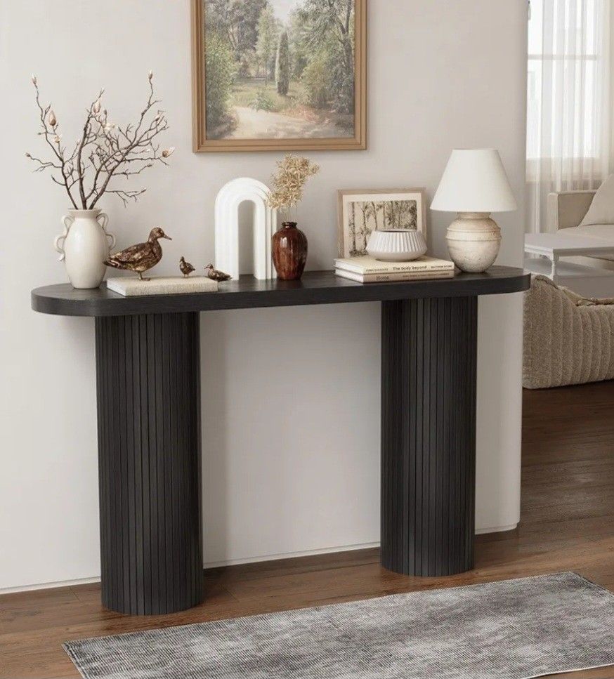 55 Inch Fluted Entryway Table, Sofa Table Behind The Couch, Long Console Tables, Modern Entrance Stand for Hallway, Living Room Foyer, Farmhouse Style