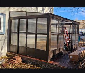 12x14FT All Season Sunroom, Outdoor Permanent Wall Mounted Solarium with Detachable Polycarbonate Windows, Aluminum Lean to Gazebo Sun Room with 2 Loc