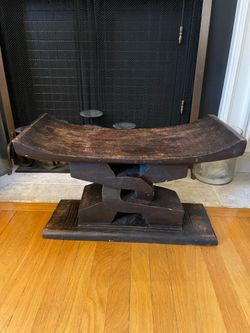 Hand-Carved African Ashanti Style Wooden Stool / Decorative Accent Bench