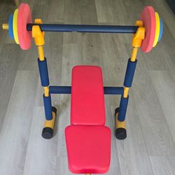 Kids Toddler Bench Press Gym Set – Adjustable Weight Toy Workout Bench
