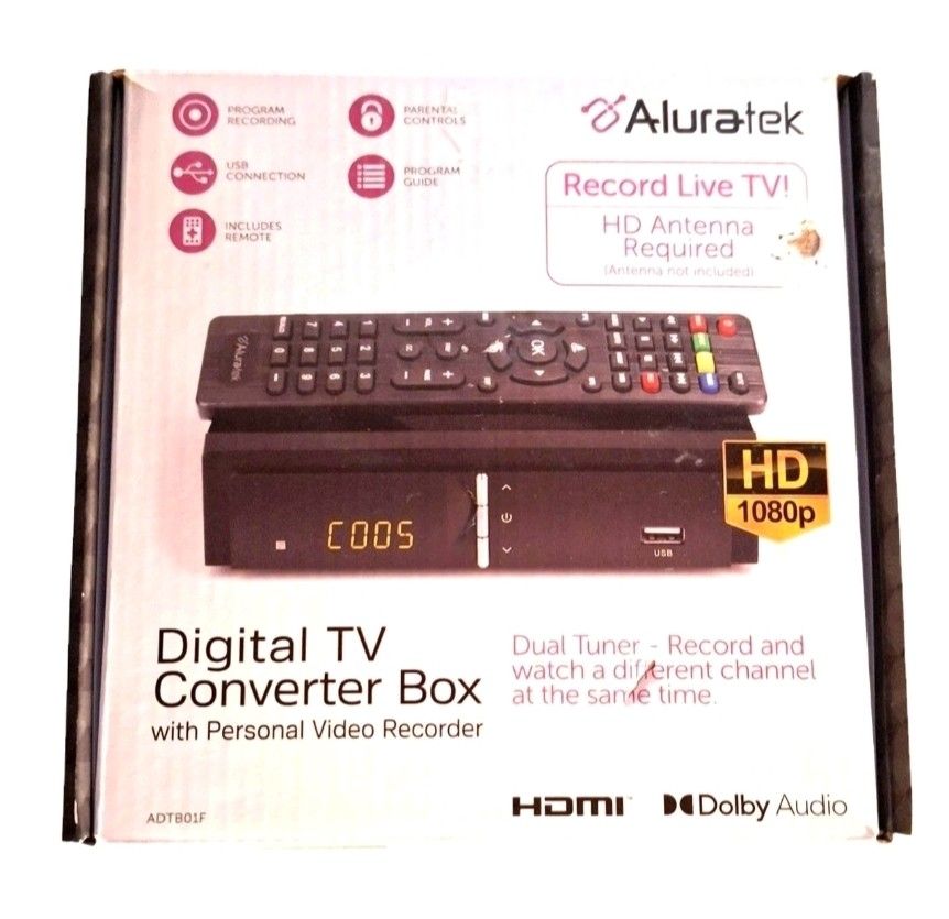 Aluratek Digital TV Converter Box RCA, HDMI, USB, COAX Connections