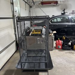 68-inch Wrought Iron Rolling Large Parrot Bird Cage.