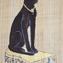 Bastet Egyptian Cat Goddess Hand Painted Papyrus 