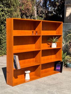 72" Danish Modern Mid Century 8-Shelf Double-Bay Wall / Room Divider