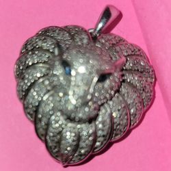 Sterling Silver Diamond & Aquamarine Lion Pendant 