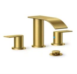 Androme 8 in. Widespread Double Handle Bathroom Faucet with Metal Drain in Gold