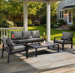 4pc dark grey metal frame patio furniture