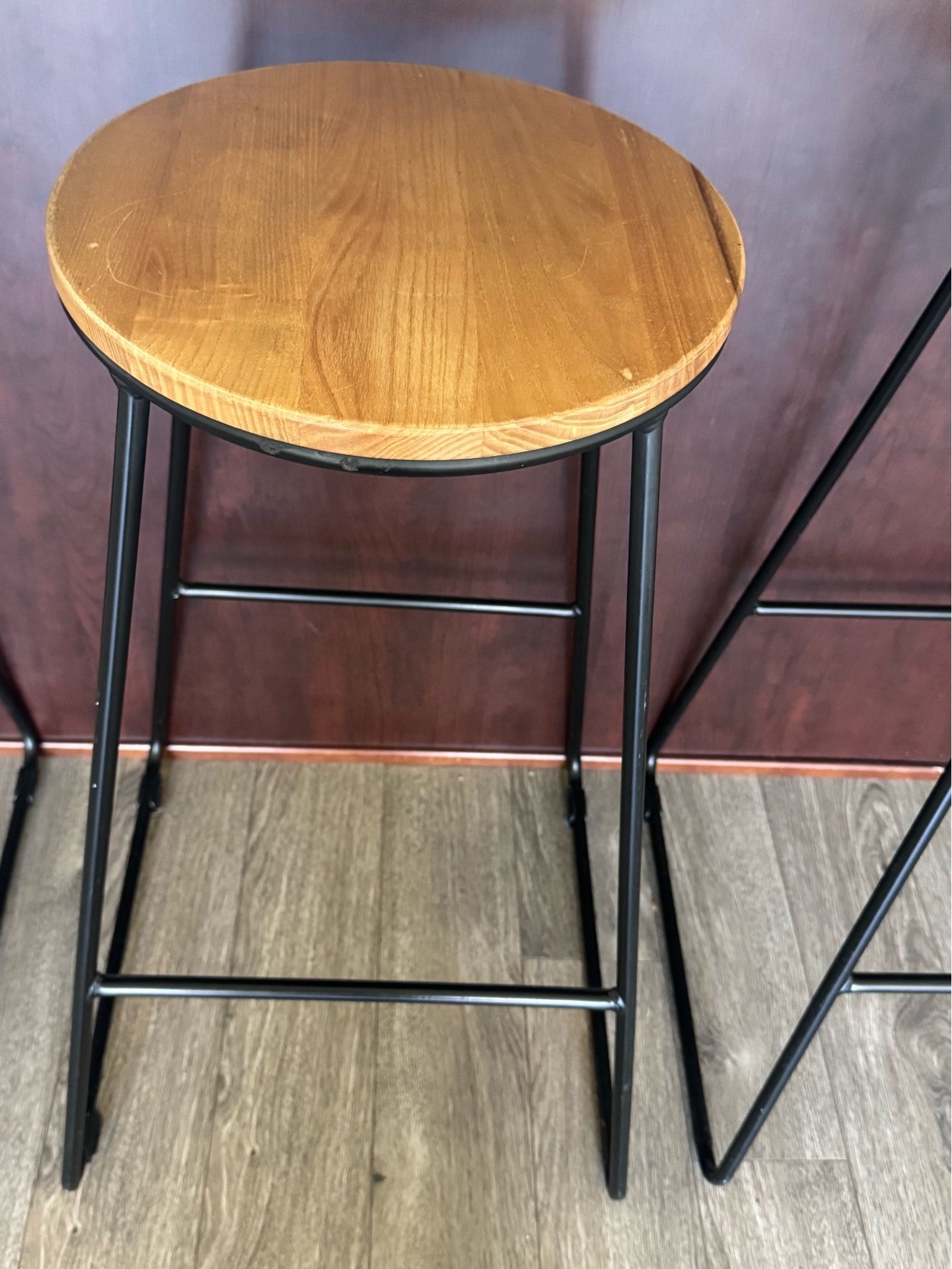 Wooden and metal stools