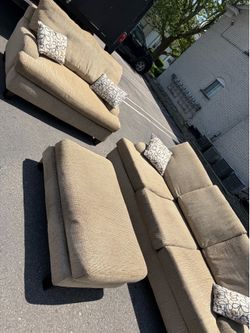 LARGE 3 piece BEIGE COUCH LOVESEAT OTTOMAN SET