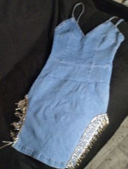 Denim Dress With Diamond Sides