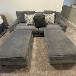Grey Plush Sofa Only 4 Months Old 