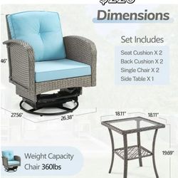 😀 3 PCs (2 Outdoor Swivel Rocking Chair& 1 Table) , Rattan Patio Furniture w/ Swivel Glider Chair Set of 2 and 1 Rattan Glass Top Table