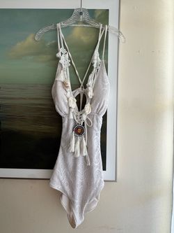 Vintage large swimsuit Frida Khalo crochet necklace