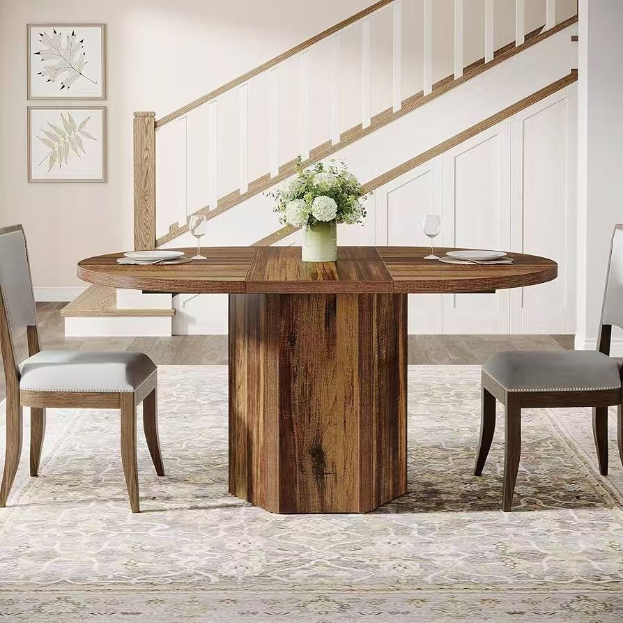 55.12 Inch Oval Dining Table for 4-6 People, Wooden Kitchen Table, Rustic Dining Table, Home Furniture, Kitchen Table for Kitchen, Home Dining Room, L