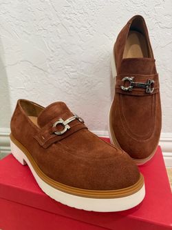 Ferragamo Brown Suede Gancini Loafers