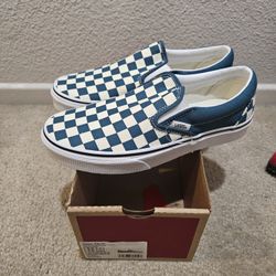 BRAND NEW WOMENS VANS SLIP-ON TEAL CHECKERBOARD SIZE 7
