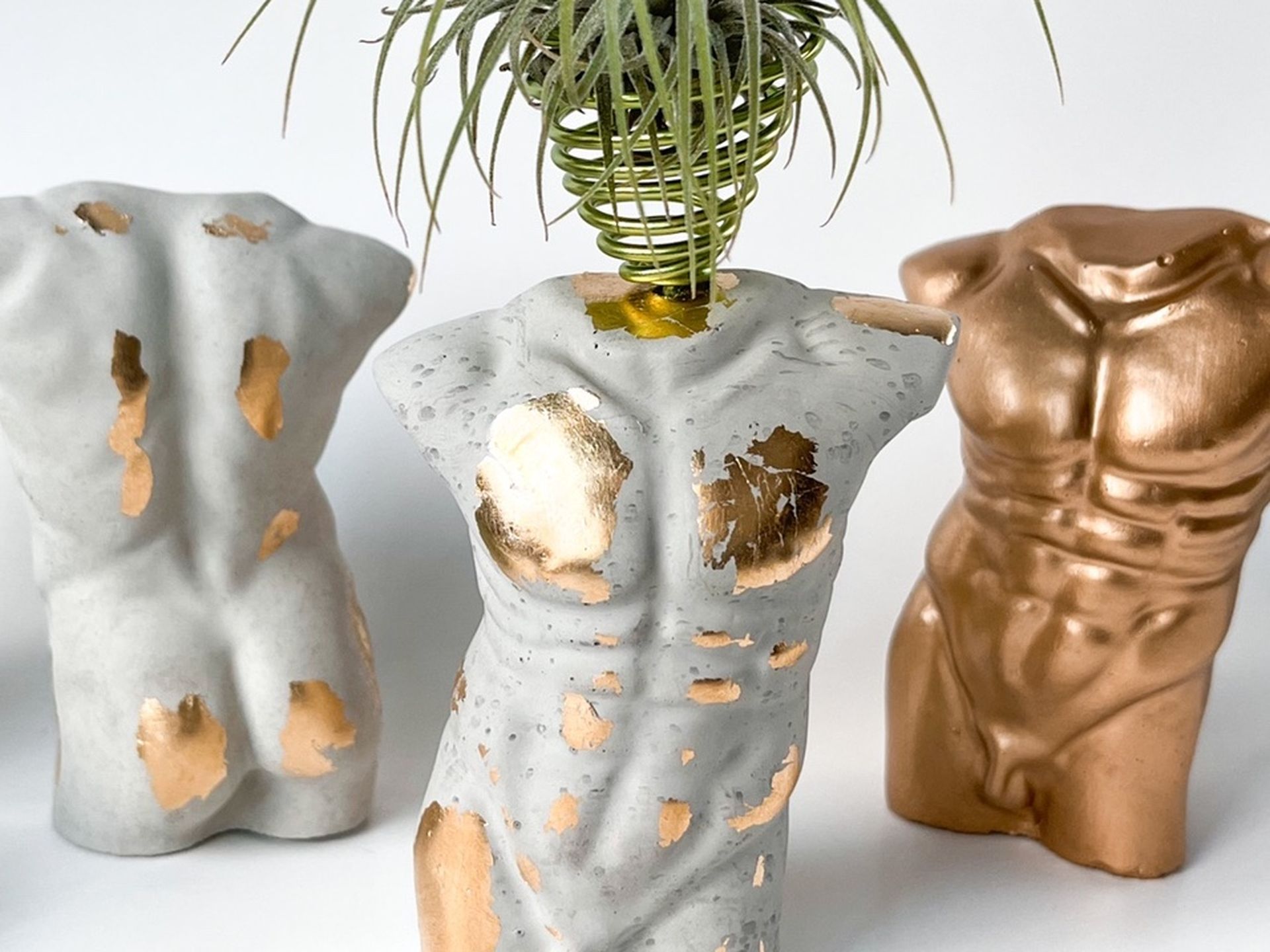 Unique Air Plant Holder | BRAND NEW Boho Décor Air Plant Holder | Gift for Her | Man Body Sculpture Concrete Man Bust Desk Accessories Torso Figurine