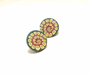 Hand Crafted,  Polymer Clay, Small / Medium Size,  Hypoallergenic Surgical Stainless Steel Stud Earrings With Comfort Backs.