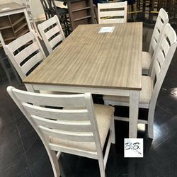 Ashley Skempton White/Light Brown Dining Table And 6 Chairs| Kitchen Dining Set| Dining Set| Padded Chair|