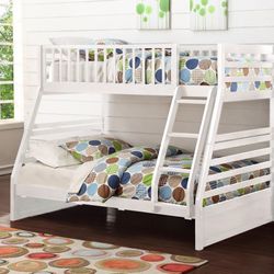 New Stock No Credit No Problem White Twin Full Wood Bunkbed Frame Special 