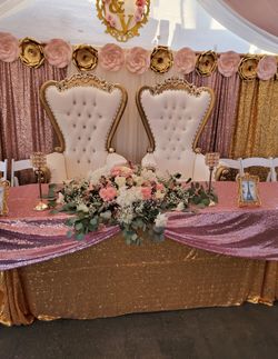 Gold and white throne chair