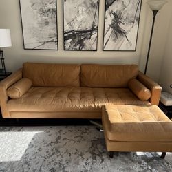 Article Sven 88" Tufted Leather Sofa - Charme Tan and Ottoman 