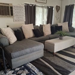 Selling Beautiful Grey Couches With Storage Ottoman 