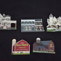 5 Vtg Shelia's Wooden Houses " Shelf Sitters'  Collectibles Signed(4)