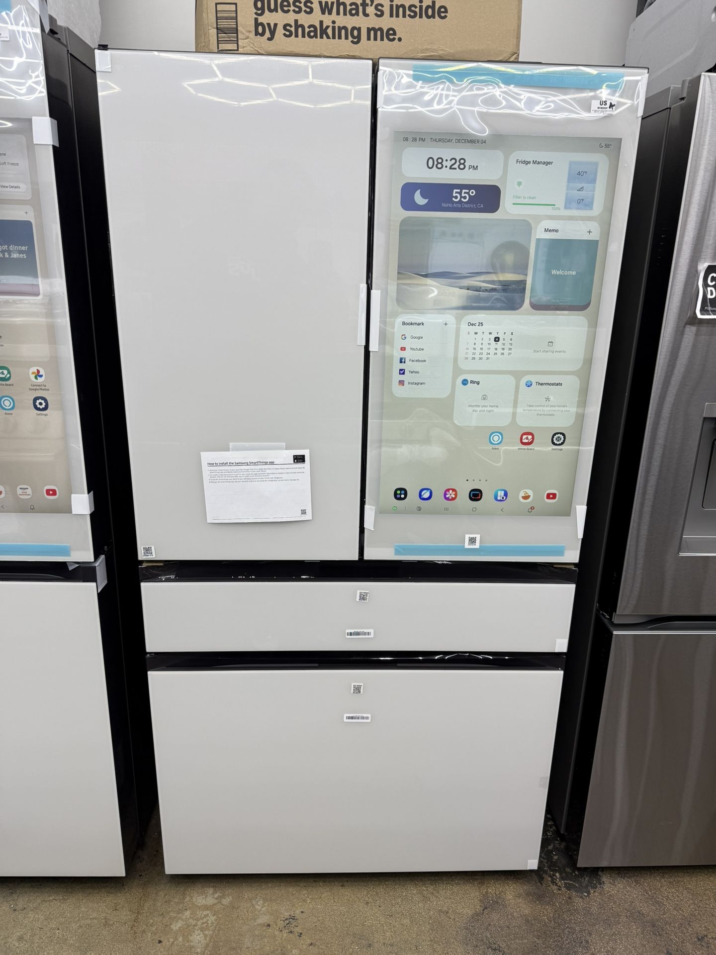 Brand new Samsung Bespoke 29 cu. ft. Standard Depth 4-Door French Door Refrigerator in Charcoal Glass and White Glass with AI Family Hub+