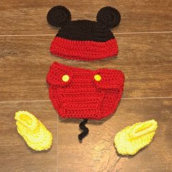 Mickey Mouse Crochet Diaper Cover Set Photo Prop 