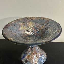 Crackled Glass Pedestal Dish 8”x12”