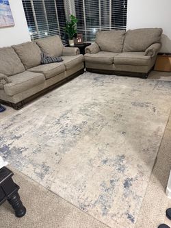 Large Abstract Area Rug Beige and Blue