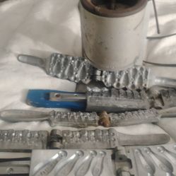 Lead Melting Pot Holds 10 Pounds Of Lead. 90 Percent Full Of Lead  5 Different Sinker And Jig Molds 