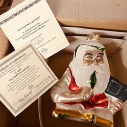 Collectable Norman Rockwell Blown Glass (For Good Boys and Girls). Santa Ornament.