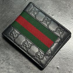 GUCCI 408826 GG Signature Guccissima Sherry Line Bifold Wallet BLACK 8 Slots