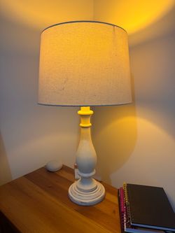 Pair of White Distressed Candlestick Table Lamps
