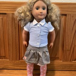 Our Generation 18" Doll, Blonde Curly Hair And Blue Eyes