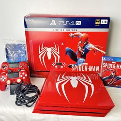 Sony PlayStation 4 PS4 Pro 1TB Marvel Spider-Man Limited Edition Game Console + Controllers + Manual+ Controller Charger + Game - Pre-Own