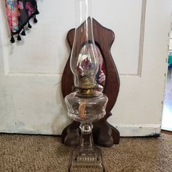Antique Oil Lamp With Wooden Mirrored Wall Mount