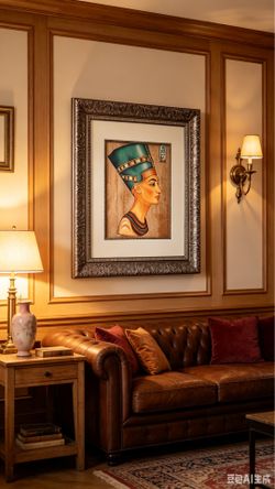 Framed Egyptian Nefertiti Wall Art - Teal & Gold