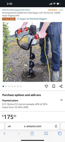 1500W One Men 6” Earth Post Hole Digger 110V Auger 1.7hp Electric Digging Drill