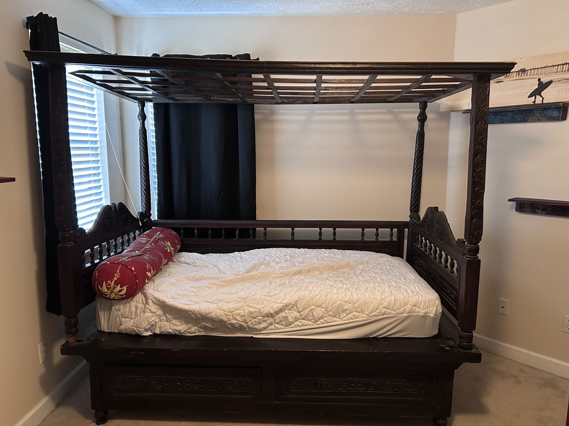 Vintage Teak Wood Canopy Bed