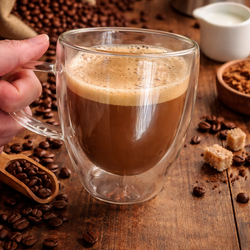 5 Large double-wall glass mugs.