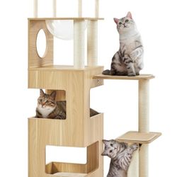 3 Tier Wooden Cat Tree With Bowl #1740