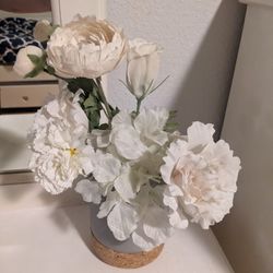 Fake White Flowers & Vase