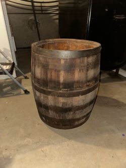 Primitive Open-Top Iron Banded Wooden Barrel