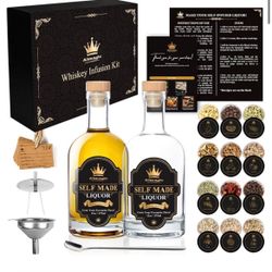 NEW Whiskey Infusion Kit Gift for Men | DIY Whiskey Set to Create Own Flavor | Includes 4 Wood Chips, 8 Ingredients, Complete Tools, and Infusion Reci