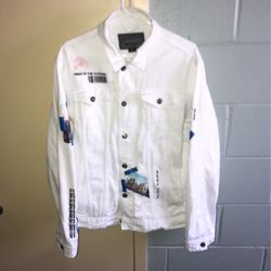 “Heads In The Clouds “ White Jean Jacket