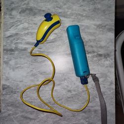 Blue Wii Remote With Yellow And Blue Joystick
