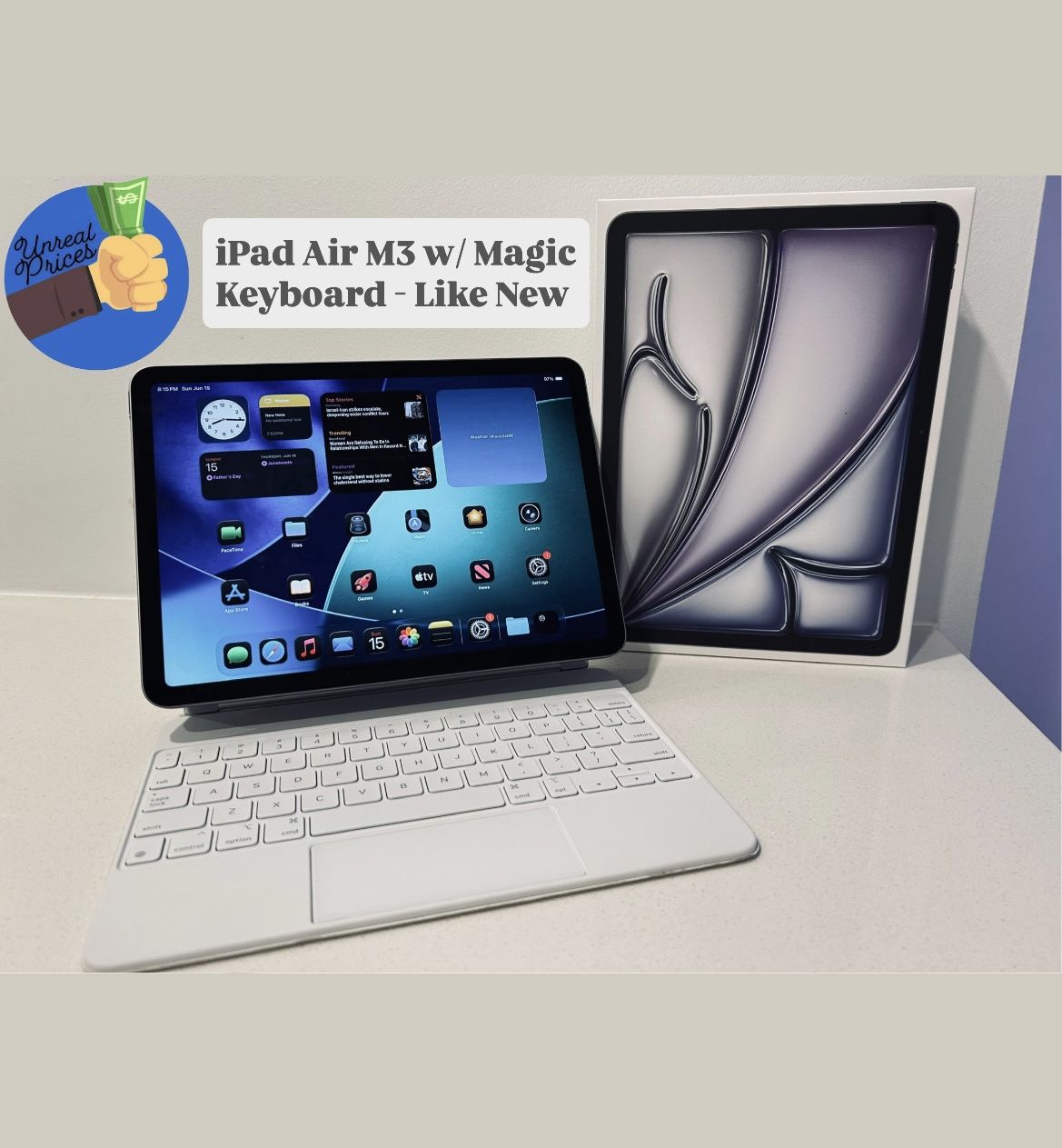 iPad Air M3 128GB WiFi Tablet w/ Box, Charger & Apple Magic Keyboard
